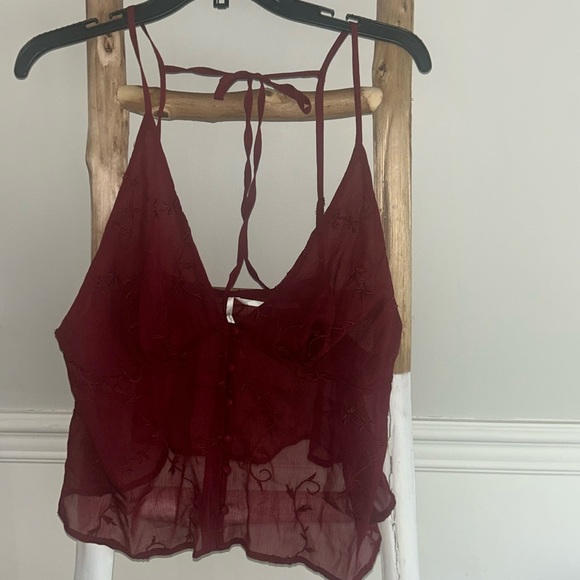 NWT Anthropologie Sheer Embroidered Lounge Tank Top Size Large Z468